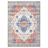 Garvee Large Vintage Area Rug 9 x 12 Oriental Medallion Living Room Rug, Non-Slip Floral Print Low Pile Indoor Mat, Washable Distressed Floor Cover for Office, Bedroom, Brown Orange - Orange Brown