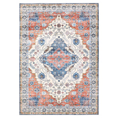 Garvee Vintage Area Rug 6 x 9 Oriental Medallion Accent Carpet with Non-Slip Backing, Floral Print Low Pile Floor Mat, Washable Distressed Throw Rug for Bedroom, Living Room, Brown Orange - Orange Brown