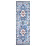 Garvee Vintage Runner Rug 2x6 Washable Bedroom Rug Non Slip Indoor Living Room Floor Carpet, Low Pile Non-Shedding Tribal Distressed Accent Throw Rug for Office Dining Room, Blue - Blue