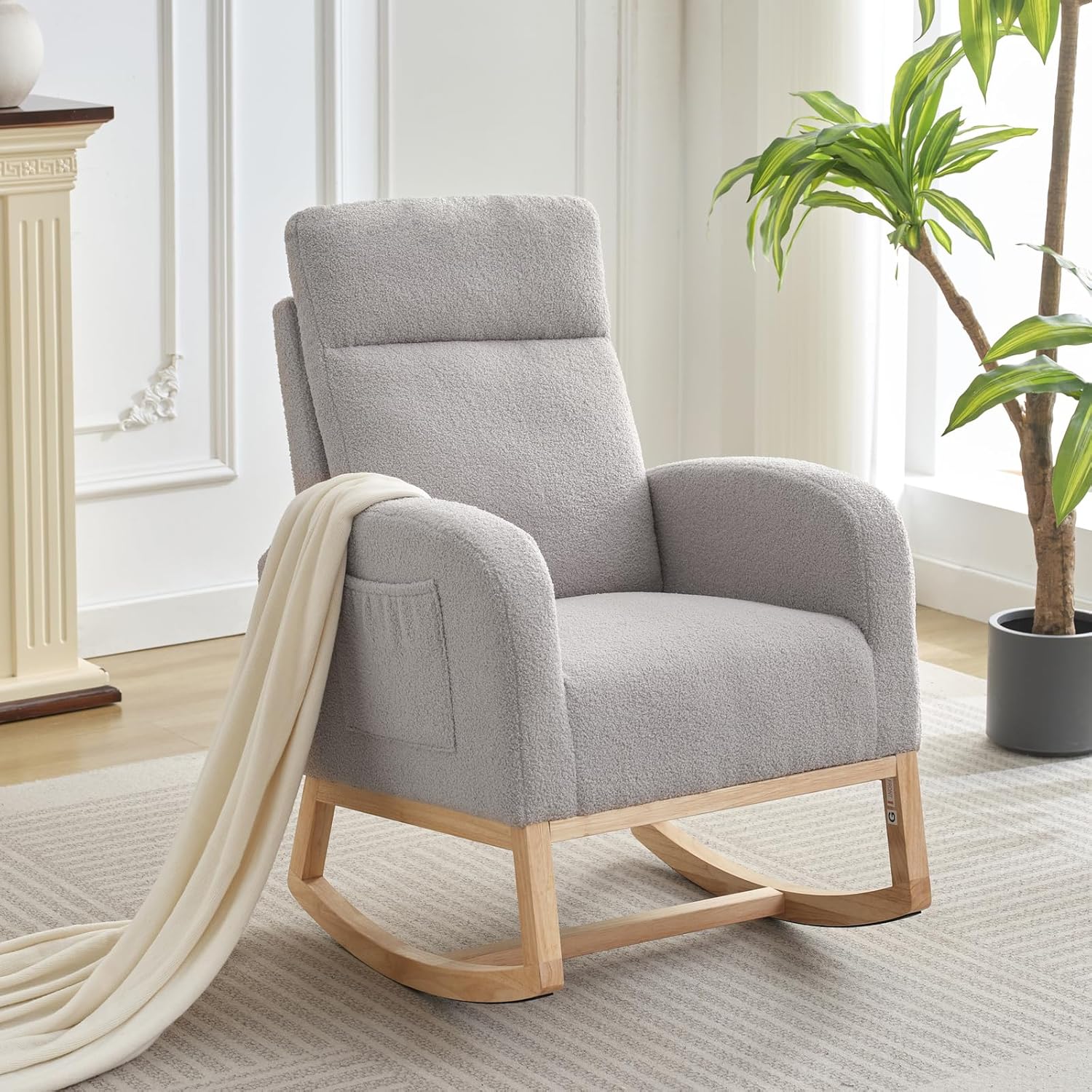GARVEE Upholstered Glider Chair with Side Pocket for Living Room