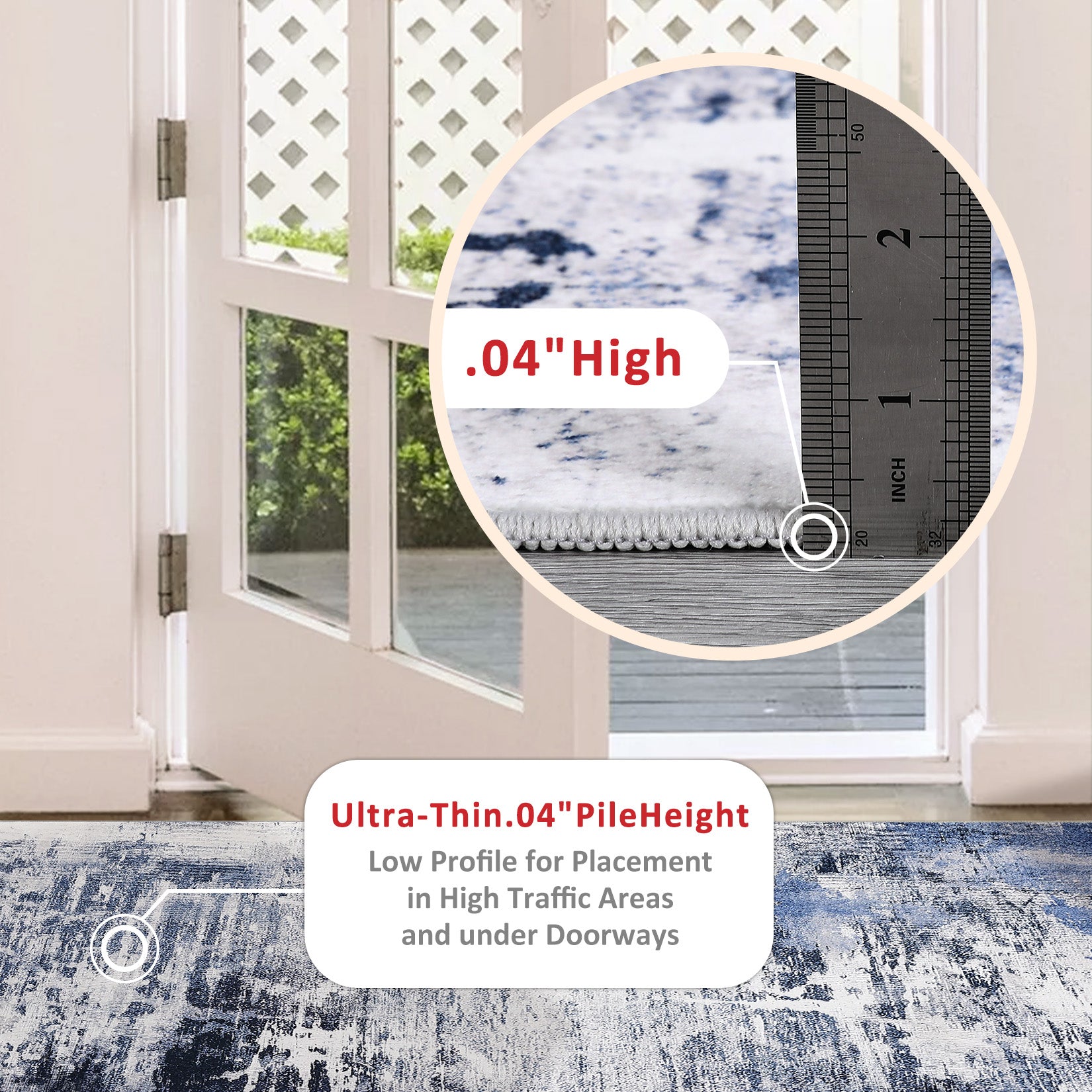 Garvee Boho Floral Bedroom Rug 9'x12' - Washable, Non-Slip, Low Pile Faux Wool - Soft, Durable, Pet-Friendly - Blue, Small - Living Room, Bedroom