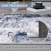 Garvee Boho Floral Bedroom Rug 9'x12' - Washable, Non-Slip, Low Pile Faux Wool - Soft, Durable, Pet-Friendly - Blue, Small - Living Room, Bedroom