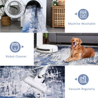 Garvee Boho Floral Bedroom Rug 9'x12' - Washable, Non-Slip, Low Pile Faux Wool - Soft, Durable, Pet-Friendly - Blue, Small - Living Room, Bedroom