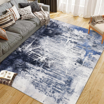 Garvee Boho Floral Bedroom Rug 9'x12' - Washable, Non-Slip, Low Pile Faux Wool - Soft, Durable, Pet-Friendly - Blue, Small - Living Room, Bedroom