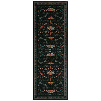 Garvee 2' x 12' Extra-Long Black Botanical Insect Runner Rug, Washable Non-Slip Low-Pile Rug for Hallway, Kitchen & Entryway