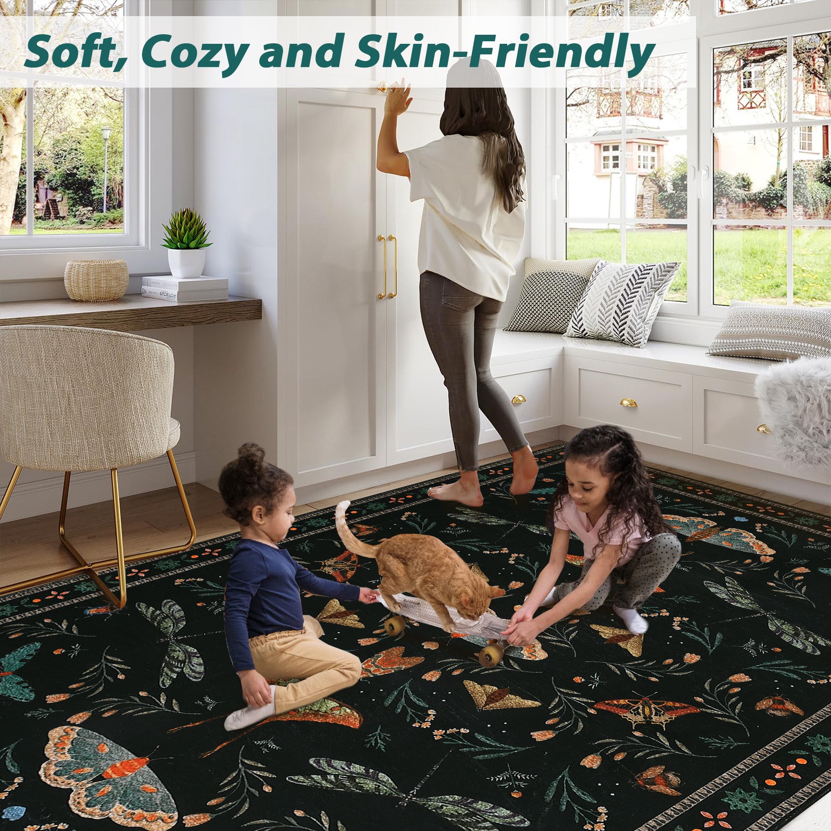Garvee Insect Washable Soft Area Rugs for Living Room Bedroom Ultra-Thin Non Slip Dining Room Stain Resistant Rug Large Carpet for Office Nursery Bedroom
