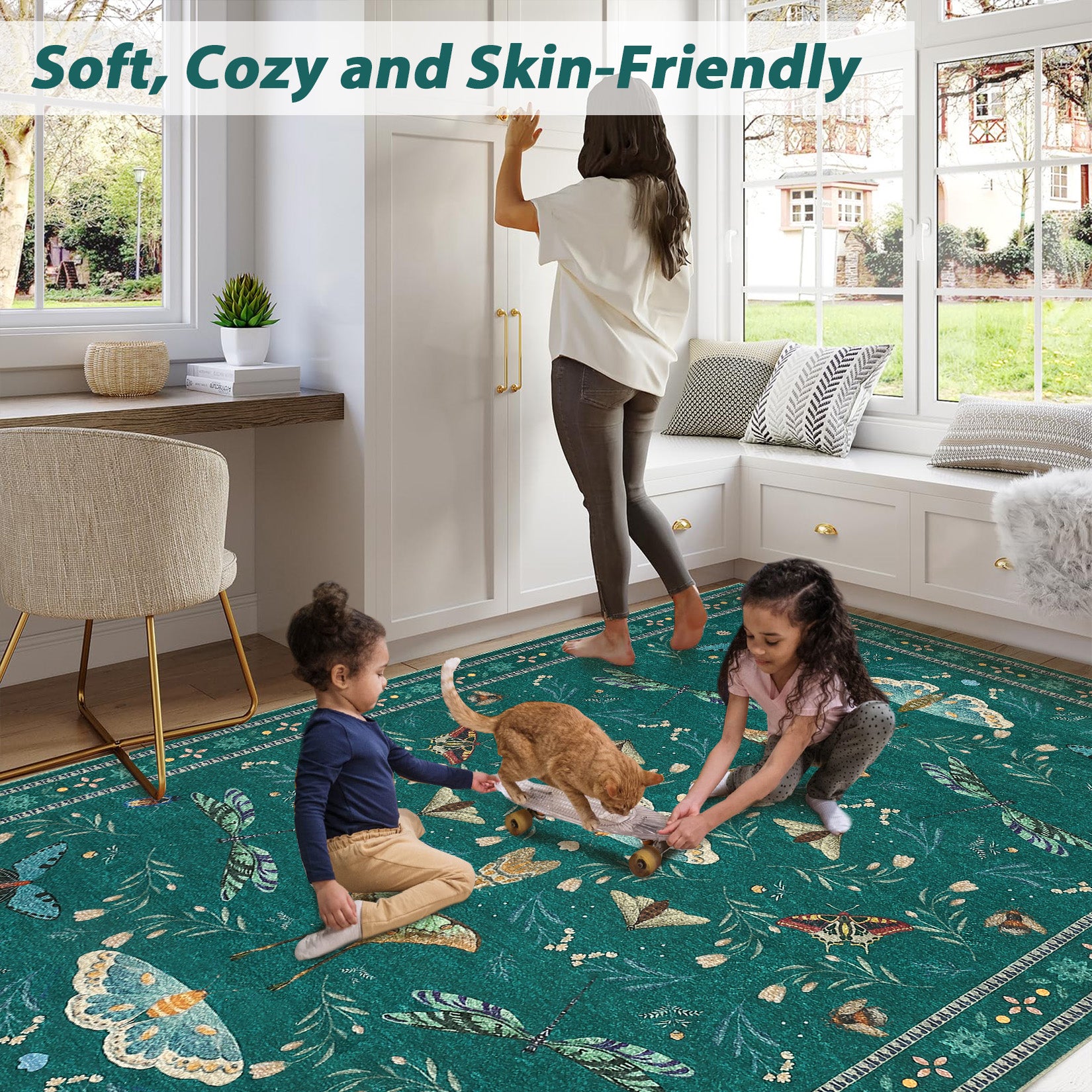 Garvee Insect Washable Soft Area Rugs for Living Room Bedroom Ultra-Thin Non Slip Dining Room Stain Resistant Rug Large Carpet for Office Nursery Bedroom
