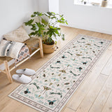 Garvee Botanical Runner Rug 2x6 Washable Vintage Area Rug, Butterfly Dragonfly Floral Carpet with Non-Slip Backing, Ultra-Thin Soft Hallway Rug for Bedroom Entryway Kitchen, Beige - Beige