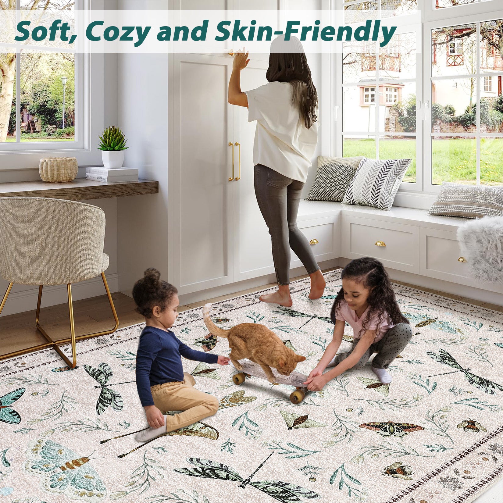 Garvee Insect Washable Soft Area Rugs for Living Room Bedroom Ultra-Thin Non Slip Dining Room Stain Resistant Rug Large Carpet for Office Nursery Bedroom