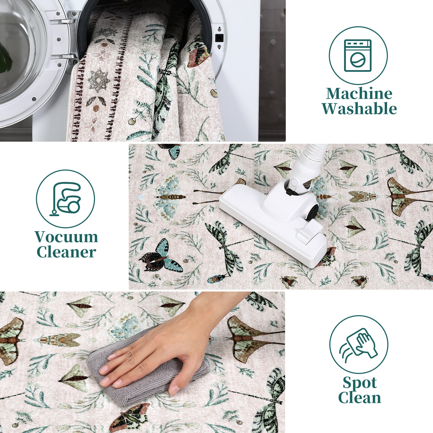 Garvee Insect Washable Soft Area Rugs for Living Room Bedroom Ultra-Thin Non Slip Dining Room Stain Resistant Rug Large Carpet for Office Nursery Bedroom