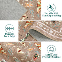 Garvee 4' x 6' Botanical Insect Area Rug, Washable Non-Slip Soft Low-Pile Moth & Butterfly Rug for Bedroom, Office & Entryway, Camel