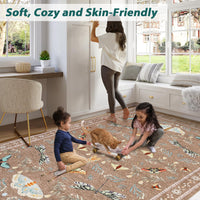Garvee 4' x 6' Botanical Insect Area Rug, Washable Non-Slip Soft Low-Pile Moth & Butterfly Rug for Bedroom, Office & Entryway, Camel