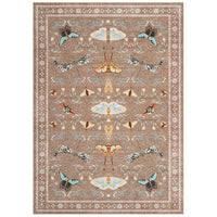 Garvee 4' x 6' Botanical Insect Area Rug, Washable Non-Slip Soft Low-Pile Moth & Butterfly Rug for Bedroom, Office & Entryway, Camel
