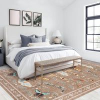 Garvee 4' x 6' Botanical Insect Area Rug, Washable Non-Slip Soft Low-Pile Moth & Butterfly Rug for Bedroom, Office & Entryway, Camel