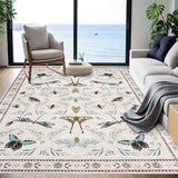 Garvee 9' x 12' Large Beige Botanical Insect Area Rug, Washable Non-Slip Soft Low-Pile Moth, Butterfly & Dragonfly Rug for Living Room & Dining Room - Beige