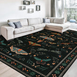 Garvee 4' x 6' Black Botanical Insect Area Rug, Washable Non-Slip Soft Low-Pile Moth & Butterfly Rug for Bedroom, Office & Entryway - Black