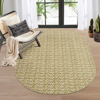 Garvee Modern Camel Oval 3x5 Area Rug Braided Print Floor Cover with Non-Slip Backing, Contemporary Indoor Carpet, Foldable Low Pile Accent Rug for Bedroom, Living Room