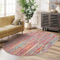 Garvee Modern Multicolor Oval 3x5 Area Rug Braided Print Floor Cover with Non-Slip Backing, Contemporary Indoor Carpet, Foldable Low Pile Accent Rug for Bedroom, Living Room