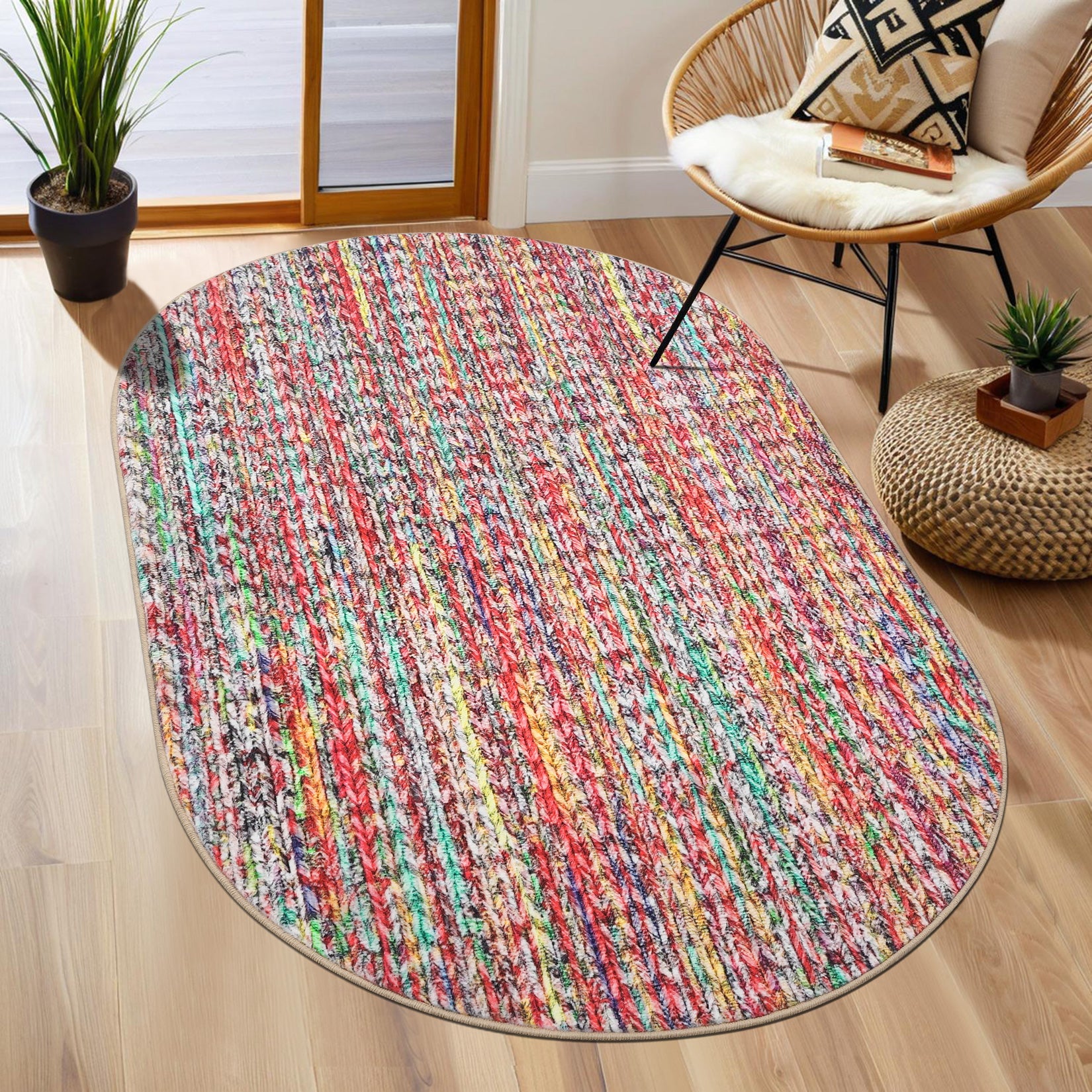 Garvee Modern Multicolor Oval 3x5 Area Rug Braided Print Floor Cover with Non-Slip Backing, Contemporary Indoor Carpet, Foldable Low Pile Accent Rug for Bedroom, Living Room