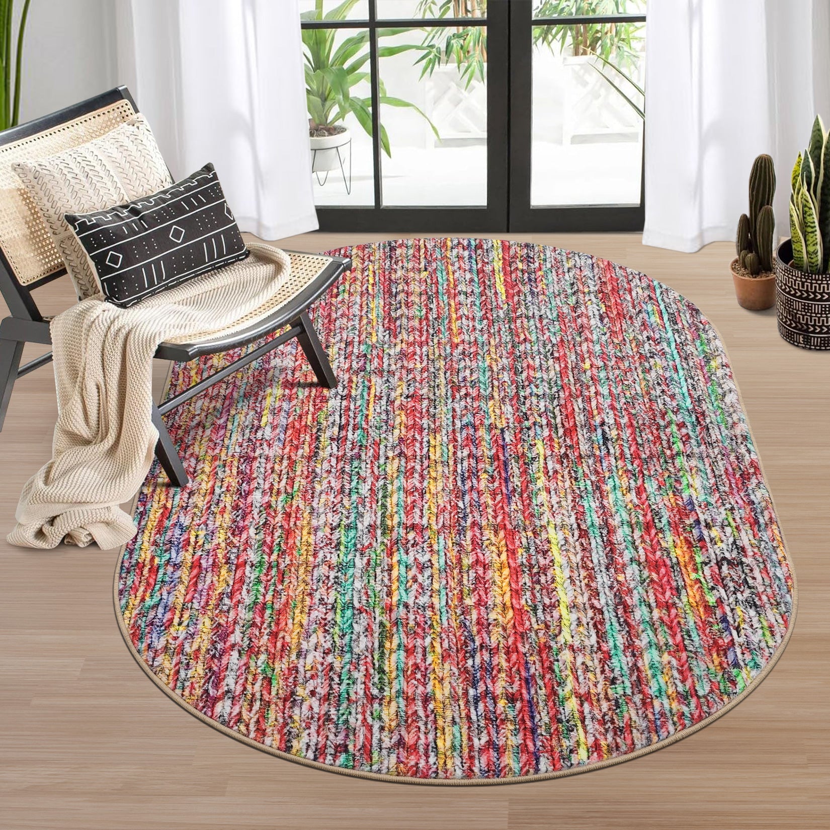 Garvee Modern Multicolor Oval 3x5 Area Rug Braided Print Floor Cover with Non-Slip Backing, Contemporary Indoor Carpet, Foldable Low Pile Accent Rug for Bedroom, Living Room