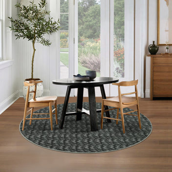 Garvee Modern Black 4'-Round Area Rug Braided Print Circle Rug with Non-Slip Backing, Contemporary Indoor Carpet, Foldable Low Pile Floor Cover for Bedroom, Living Room