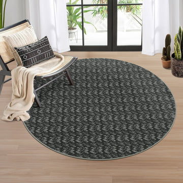 Garvee Modern Black 4'-Round Area Rug Braided Print Circle Rug with Non-Slip Backing, Contemporary Indoor Carpet, Foldable Low Pile Floor Cover for Bedroom, Living Room