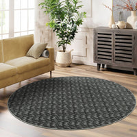 Garvee Modern Black 4'-Round Area Rug Braided Print Circle Rug with Non-Slip Backing, Contemporary Indoor Carpet, Foldable Low Pile Floor Cover for Bedroom, Living Room