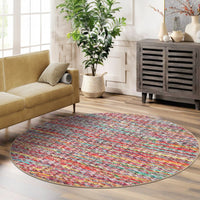 Garvee Modern Multicolor 4'-Round Area Rug Braided Print Circle Rug with Non-Slip Backing, Contemporary Indoor Carpet, Foldable Low Pile Floor Cover for Bedroom, Living Room