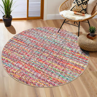Garvee Modern Multicolor 4'-Round Area Rug Braided Print Circle Rug with Non-Slip Backing, Contemporary Indoor Carpet, Foldable Low Pile Floor Cover for Bedroom, Living Room