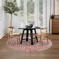 Garvee Modern Multicolor 4'-Round Area Rug Braided Print Circle Rug with Non-Slip Backing, Contemporary Indoor Carpet, Foldable Low Pile Floor Cover for Bedroom, Living Room