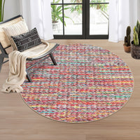 Garvee Modern Multicolor 4'-Round Area Rug Braided Print Circle Rug with Non-Slip Backing, Contemporary Indoor Carpet, Foldable Low Pile Floor Cover for Bedroom, Living Room