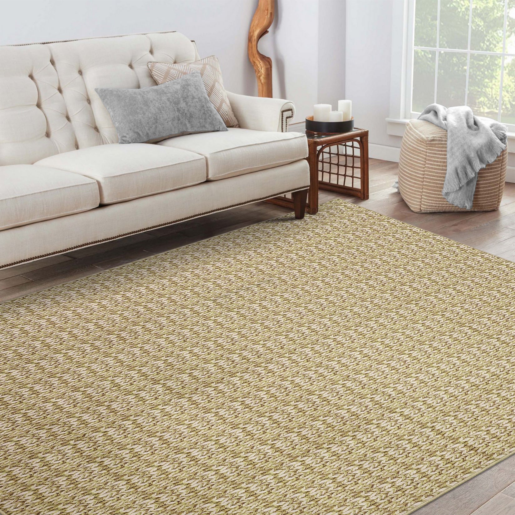 Garvee Modern Camel 9x12 Large Area Rug Braided Print Living Room Rug with Non-Slip Backing, Contemporary Indoor Carpet, Foldable Low Pile Floor Cover for Dining Room, Bedroom
