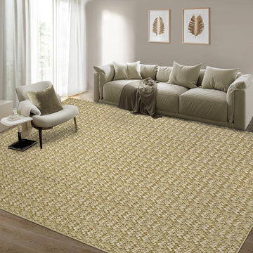 Garvee Modern Camel 9x12 Large Area Rug Braided Print Living Room Rug with Non-Slip Backing, Contemporary Indoor Carpet, Foldable Low Pile Floor Cover for Dining Room, Bedroom