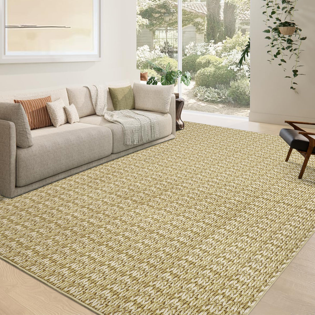 Garvee Modern Camel 6x9 Area Rug Braided Print Throw Rug with Non-Slip Backing, Washable Contemporary Accent Carpet, Foldable Low Pile Floor Cover for Living Room, Bedroom