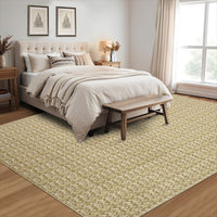 Garvee Modern Camel 8x10 Living Room Rug Large Braided Print Area Rug with Non-Slip Backing, Contemporary Indoor Carpet, Foldable Low Pile Floor Cover for Dining Room, Bedroom