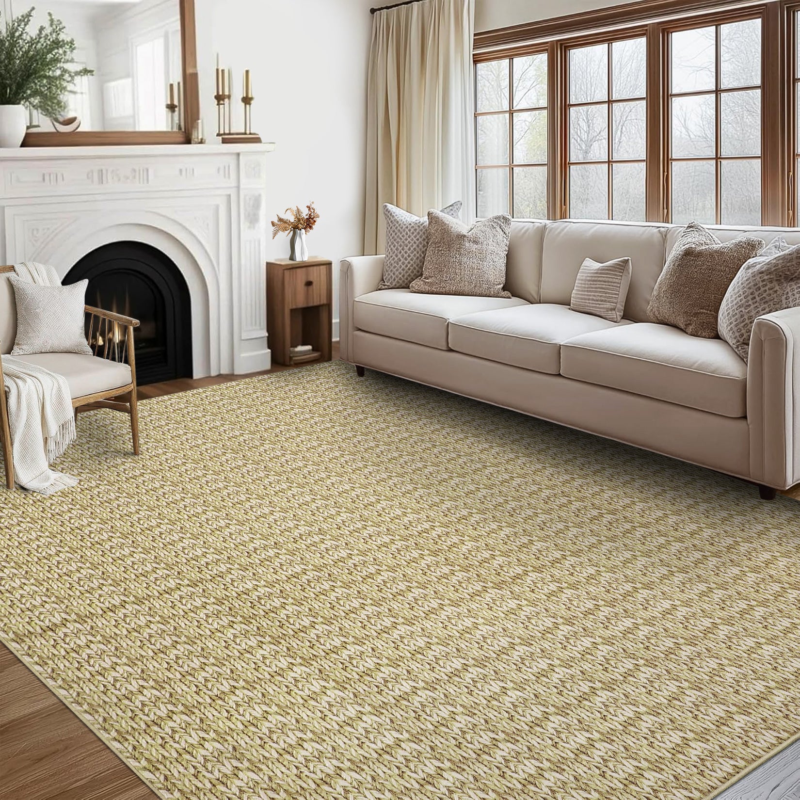 Garvee Modern Camel 6x9 Area Rug Braided Print Throw Rug with Non-Slip Backing, Washable Contemporary Accent Carpet, Foldable Low Pile Floor Cover for Living Room, Bedroom