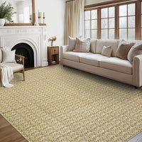 Garvee Modern Camel 8x10 Living Room Rug Large Braided Print Area Rug with Non-Slip Backing, Contemporary Indoor Carpet, Foldable Low Pile Floor Cover for Dining Room, Bedroom