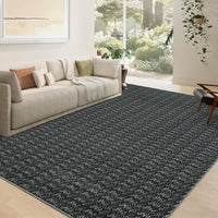 Garvee Modern Black 8x10 Living Room Rug Large Braided Print Area Rug with Non-Slip Backing, Contemporary Indoor Carpet, Foldable Low Pile Floor Cover for Dining Room, Bedroom, Black