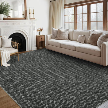 Garvee Modern Black 10x13 Area Rug Braided Print Accent Carpet with Non-Slip Backing, Washable Contemporary Floor Cover, Foldable Low Pile Indoor Carpet for Bedroom, Living Room