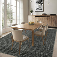 Garvee Modern Black 8x10 Living Room Rug Large Braided Print Area Rug with Non-Slip Backing, Contemporary Indoor Carpet, Foldable Low Pile Floor Cover for Dining Room, Bedroom, Black