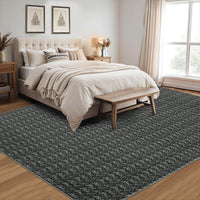 Garvee Modern Black 8x10 Living Room Rug Large Braided Print Area Rug with Non-Slip Backing, Contemporary Indoor Carpet, Foldable Low Pile Floor Cover for Dining Room, Bedroom, Black