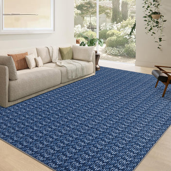 Garvee Modern Blue 5x7 Area Rug Braided Print Floor Cover with Non-Slip Backing, Washable Contemporary Indoor Carpet, Foldable Low Pile Throw Rug for Bedroom, Living Room