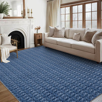 Garvee Modern Blue 8x10 Living Room Rug Large Braided Print Area Rug with Non-Slip Backing, Contemporary Indoor Carpet, Foldable Low Pile Floor Cover for Dining Room, Bedroom