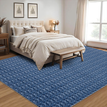 Garvee Modern Blue 10x13 Area Rug Braided Print Accent Carpet with Non-Slip Backing, Washable Contemporary Floor Cover, Foldable Low Pile Indoor Carpet for Bedroom, Living Room