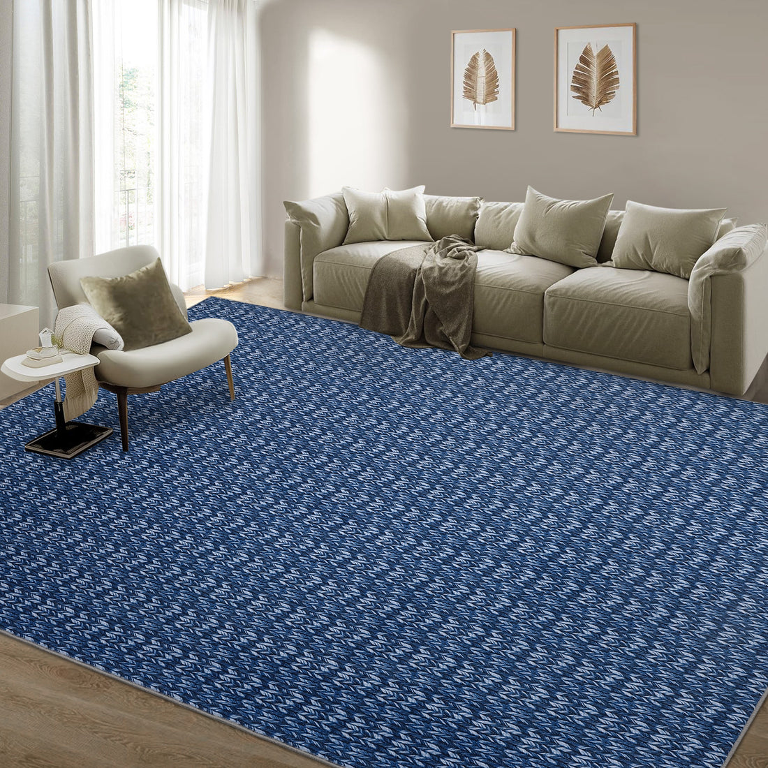 Garvee Modern Blue 9x12 Large Area Rug Braided Print Living Room Rug with Non-Slip Backing, Contemporary Indoor Carpet, Foldable Low Pile Floor Cover for Dining Room, Bedroom