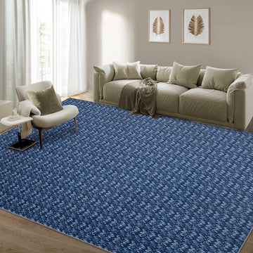 Garvee Modern Blue 9x12 Large Area Rug Braided Print Living Room Rug with Non-Slip Backing, Contemporary Indoor Carpet, Foldable Low Pile Floor Cover for Dining Room, Bedroom