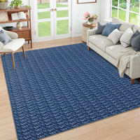 Garvee Modern Blue 9x12 Large Area Rug Braided Print Living Room Rug with Non-Slip Backing, Contemporary Indoor Carpet, Foldable Low Pile Floor Cover for Dining Room, Bedroom
