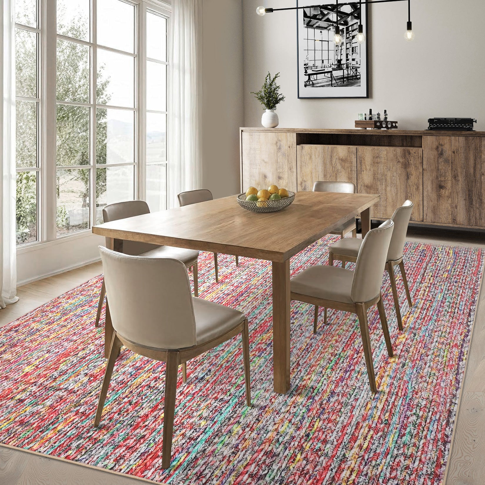 Garvee Modern Multicolor 8x10 Living Room Rug Large Braided Print Area Rug with Non-Slip Backing, Contemporary Indoor Carpet, Foldable Low Pile Floor Cover for Dining Room, Bedroom