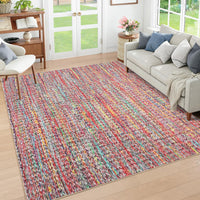 Garvee Modern Multicolor 8x10 Living Room Rug Large Braided Print Area Rug with Non-Slip Backing, Contemporary Indoor Carpet, Foldable Low Pile Floor Cover for Dining Room, Bedroom