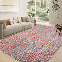 Garvee Modern Multicolor 8x10 Living Room Rug Large Braided Print Area Rug with Non-Slip Backing, Contemporary Indoor Carpet, Foldable Low Pile Floor Cover for Dining Room, Bedroom